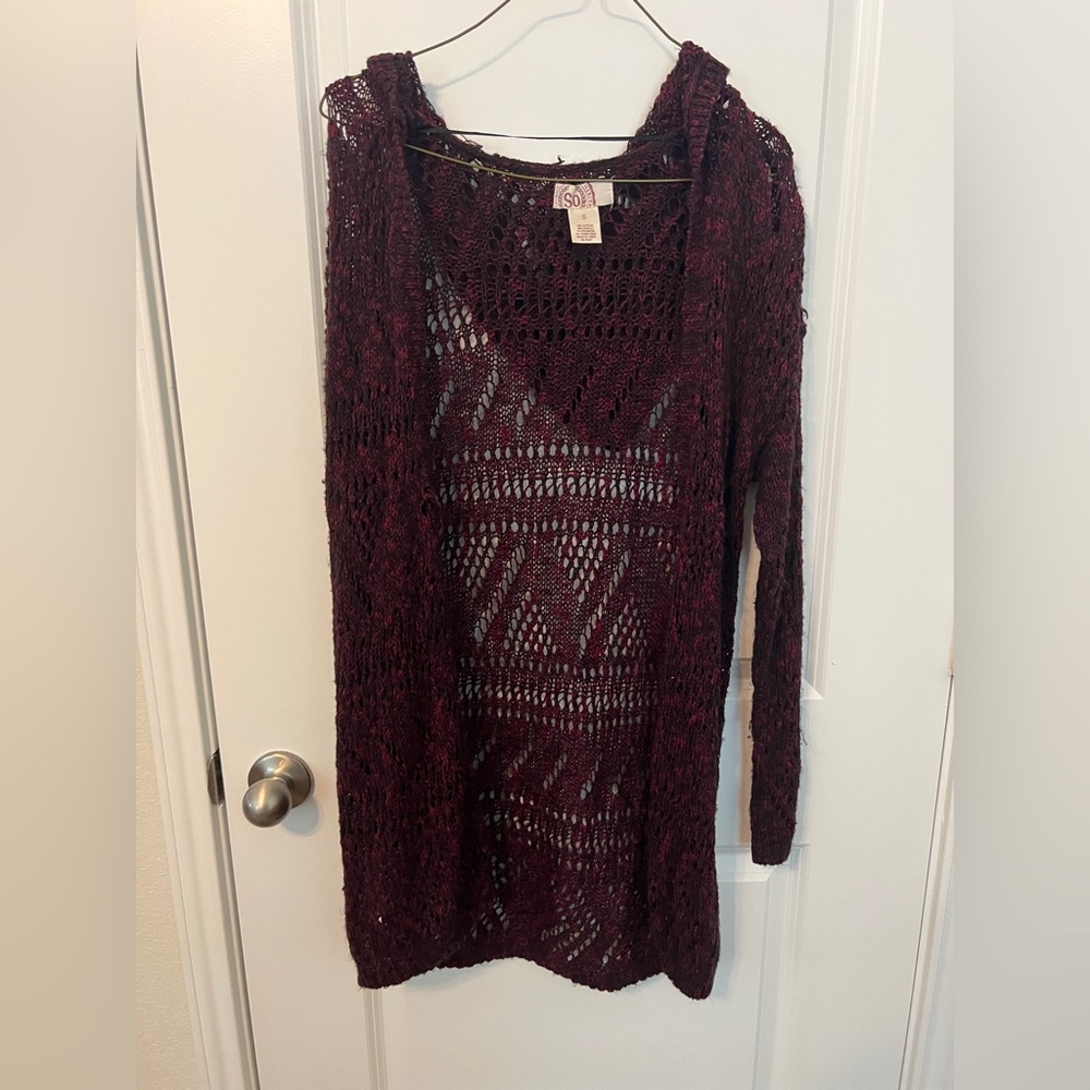 SO Deep Red Open-Knit Women's Cardigan